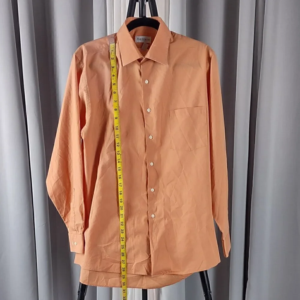Van Heusen Men's Orange Cotton Blend Button Down Size Large 16 (34-35)